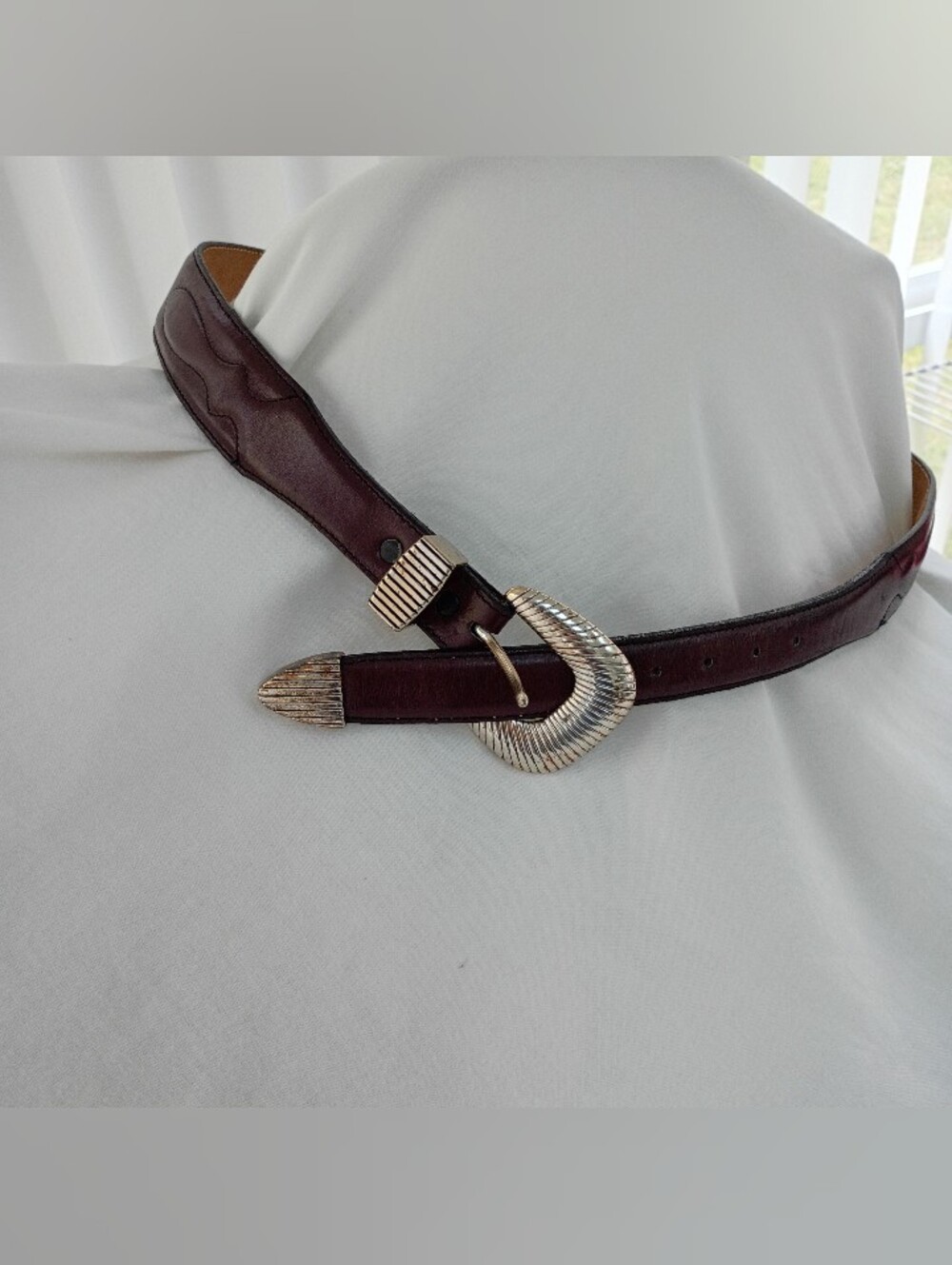 VTG Justin Leather Belt Brown with Silver-Toned Western Buckle Men 38 Top Grain